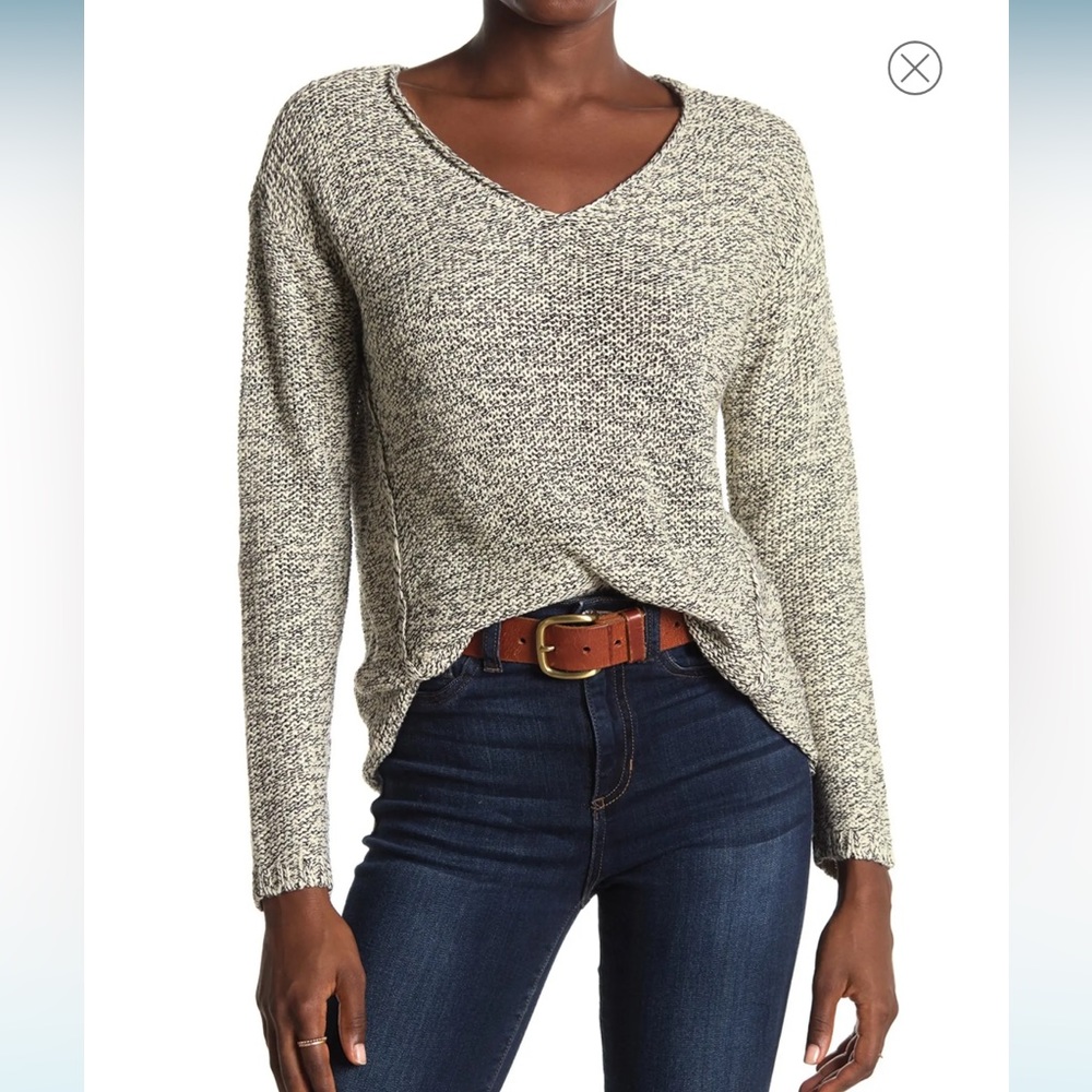 RDI V-Neck Faux Suede Elbow Patch Tunic Sweater